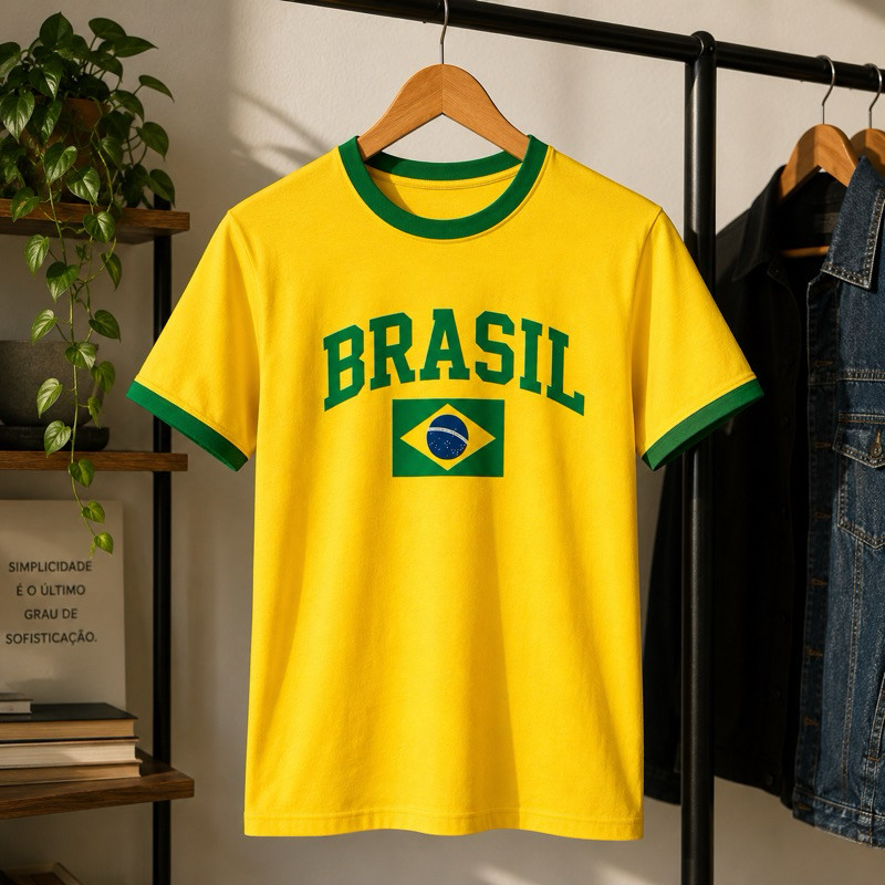 Camisa Camiseta Brasil Bandeira Do Brasil Unissex De Algodão