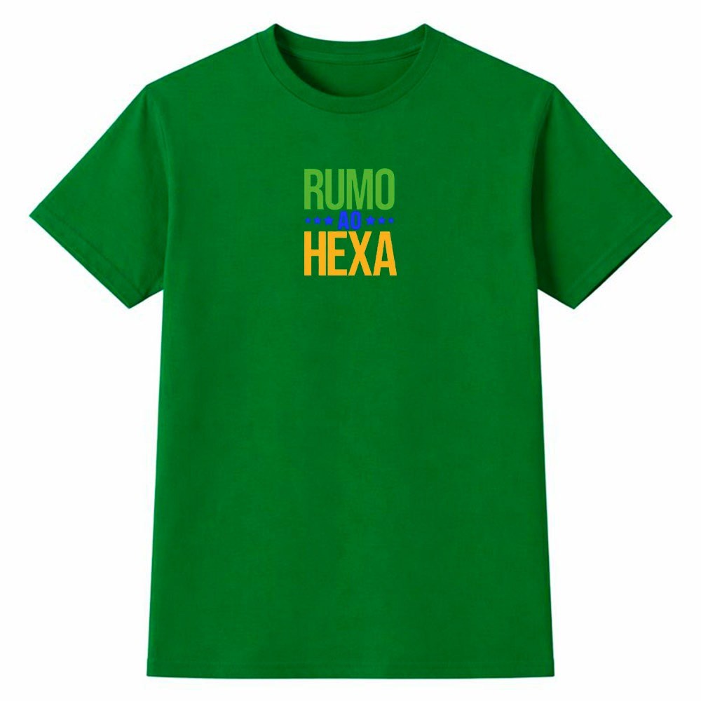 Camiseta Masculina 100% Algodão Camisa Rumo ao Hexa Brasil Copa do Mundo Futebol Seleção Casual