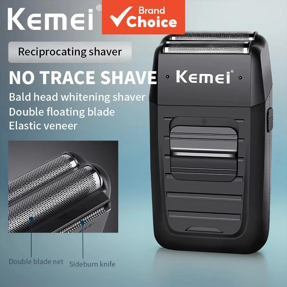 KEMEI KM-1102 barbeador masculino, 2 em 1 para barba e cabeça raspada, uso doméstico. Lâmina afiada, botão liga/desliga,