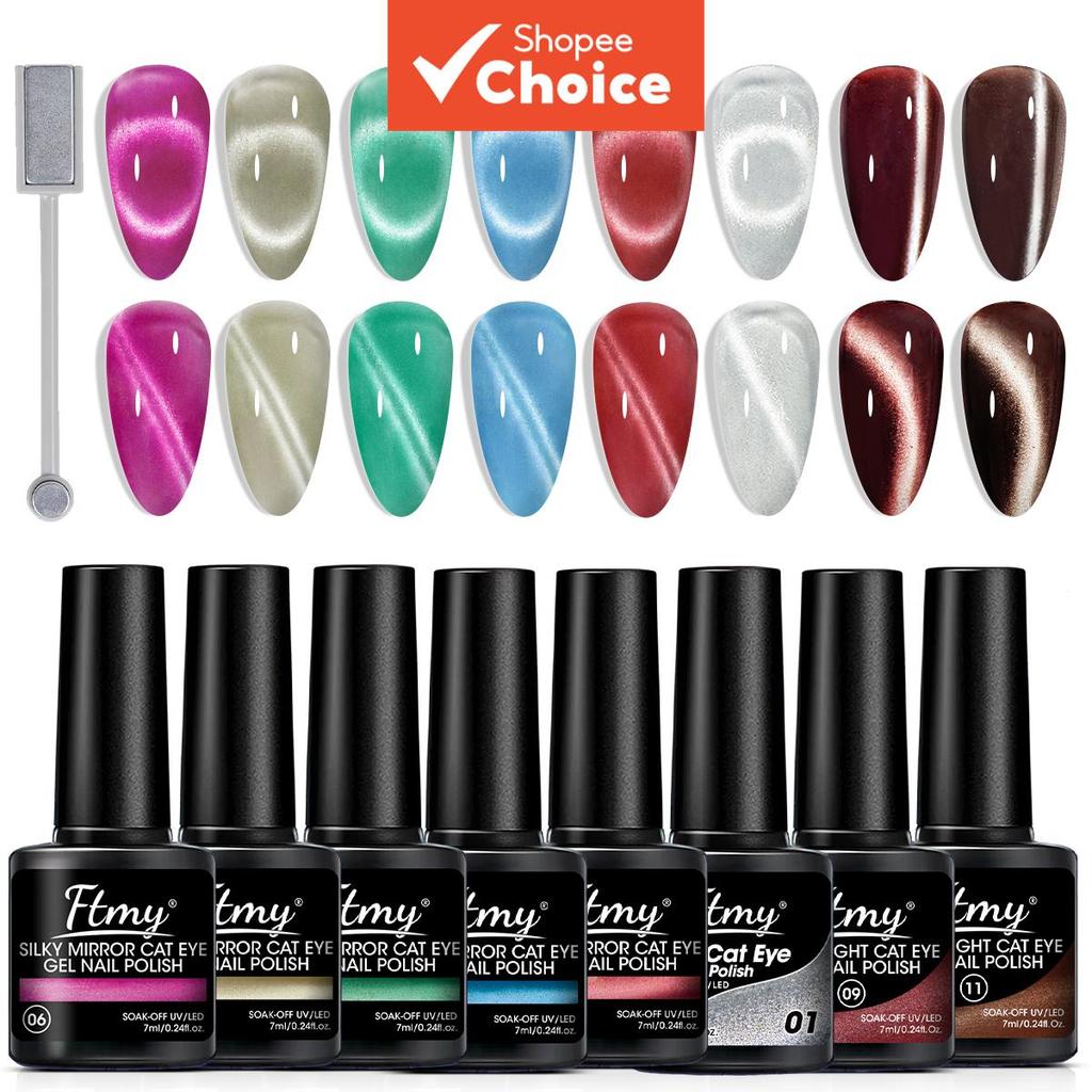 FTMY Conjunto com 8 esmaltes de gel magnético para unhas em gel de olho de gato, 7 ml, para salões de beleza ou uso
