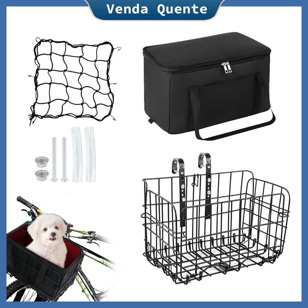 Cesta Frontal de Bicicleta, Cesta de Ferro para Mountain Bike Com Bolsa de Forro Removível, para Transportar Mercearia