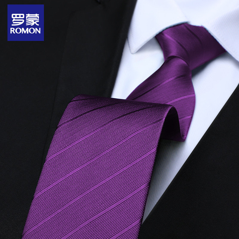 Romon gravata roxa masculina roupa formal estilo zíper High-End negócios casamento sem nó terno masculino listrado roupa