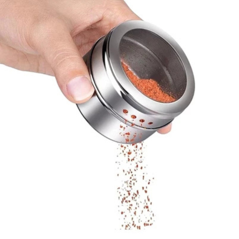 Porta Tempero E Condimento Magnético Em Inox Kit 1/2/4/6 Potes Com Imã Geladeira CA12335