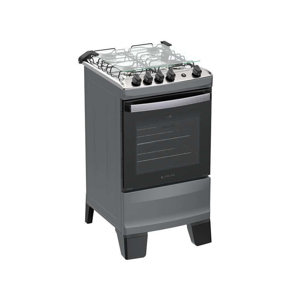 Fogão 4 Bocas Atlas Agile Up Com Mesa De Inox A Gás Bivolt Titanium