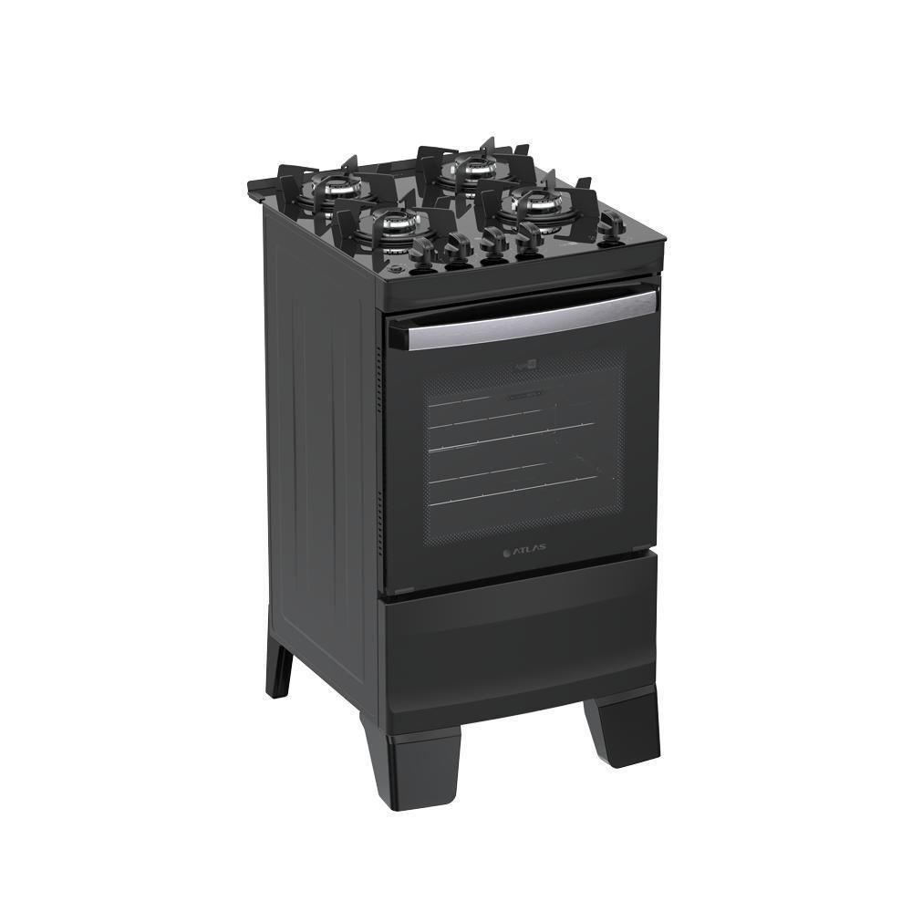 Fogão 4 Bocas Atlas Agile Up Com Mesa De Vidro A Gás Bivolt Preto