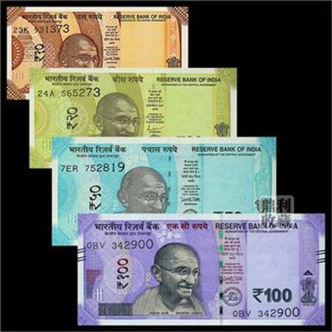Nova fidelidade índia 4 folhas conjunto completo 10-100 rupes no exterior moeda estrangeira notas moedas moedas moedas g