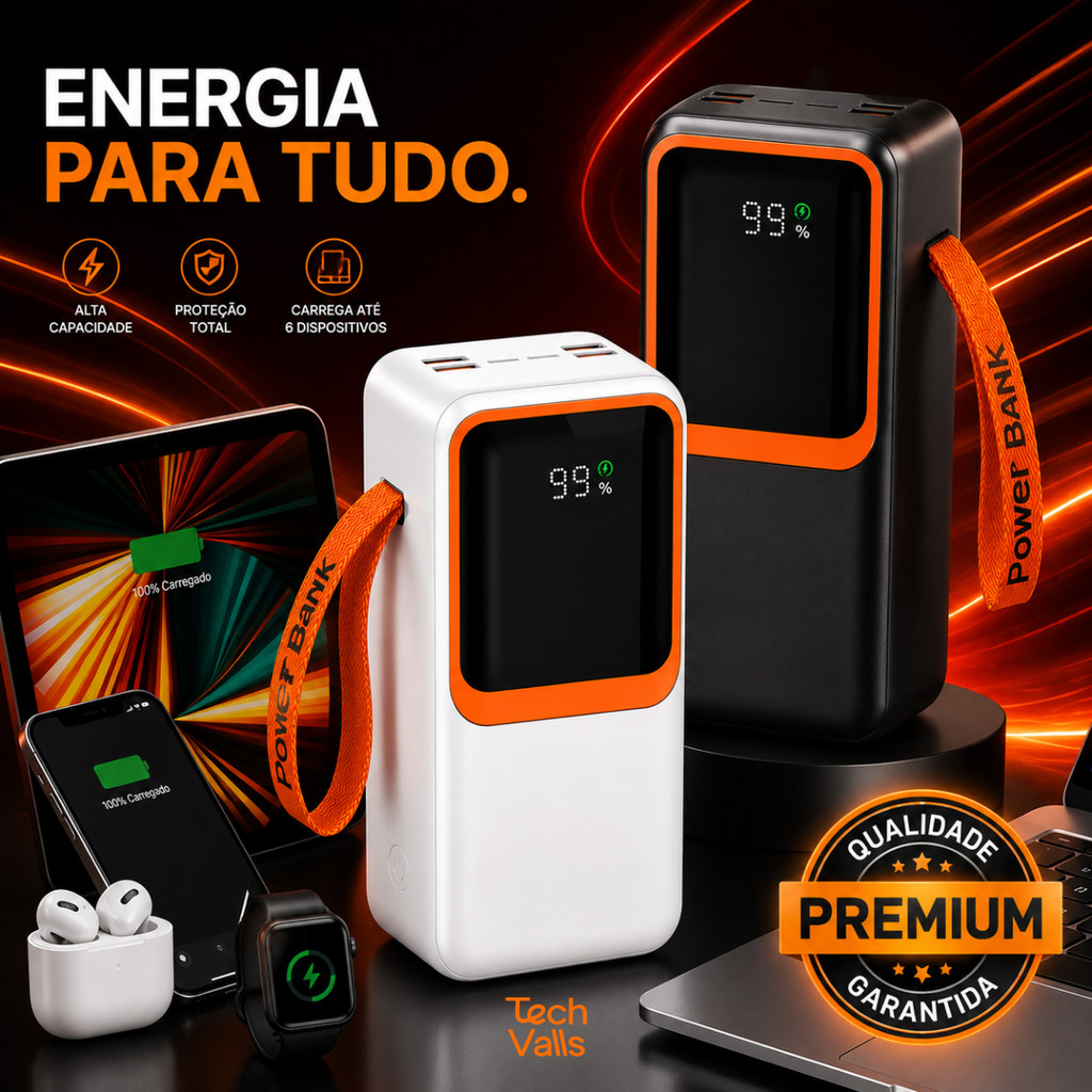 Power Bank Ultra 50000mAh 66W Fast Charge Display LED Carrega Notebook Smartphone Simultaneamente