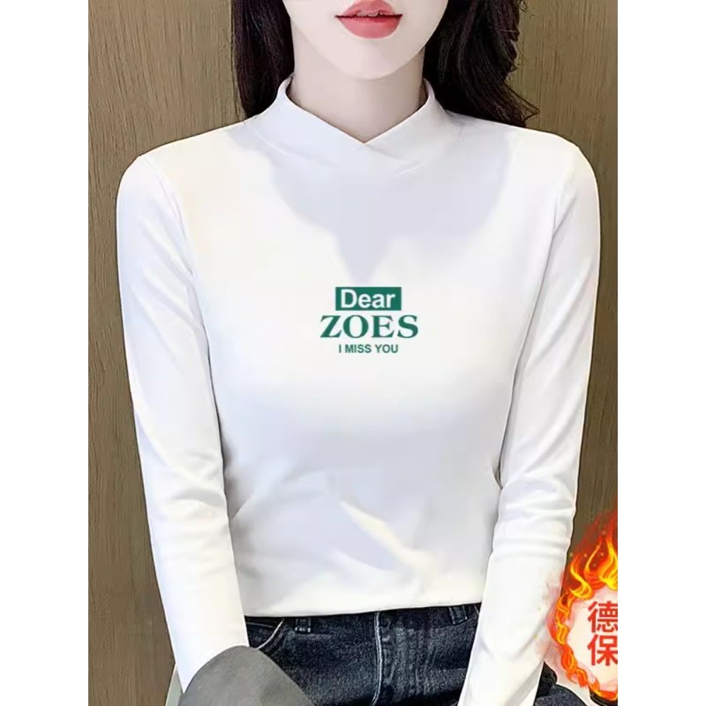 Dupla face alemão veludo meia gola alta camisa de fundo feminina 2024 grosso manga comprida camiseta feminina forro topo