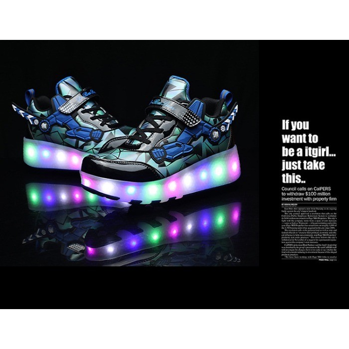 Sapatos Infantis De Patins , Tênis Iluminados 2 Em 1 Com Rodas Removíveis-LED Recarregável USB , De Rolo Para Iniciantes