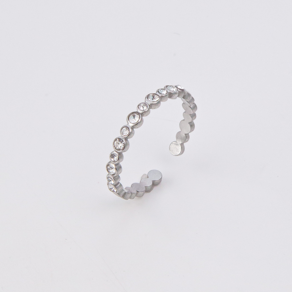 Anel Regulável Multi Zircônias Aço Inoxidável Feminino Luxo Joia Delicada Elegante Minimalista