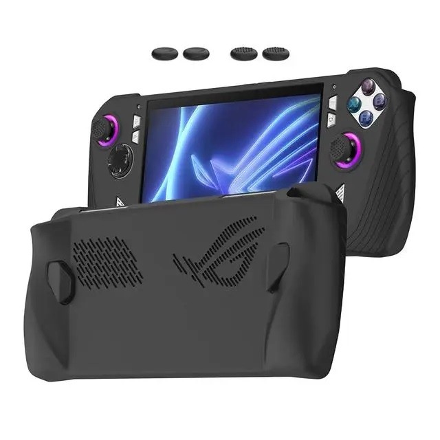 Capa Protetora Antiderrapante Silicone Para Asus Rog Ally Preta + 4 Caps