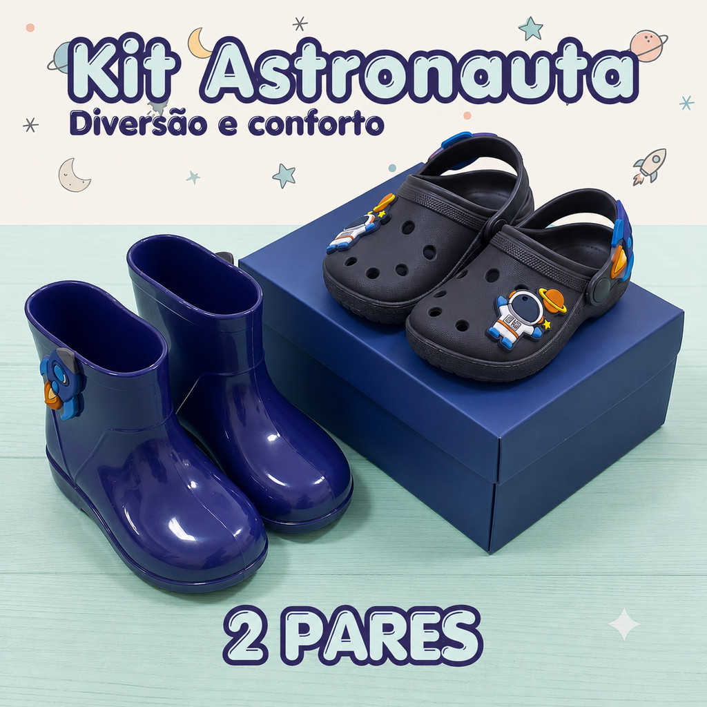 Kit Galocha e Sandália Infantil Criança Garoto Menino Leve Versátil Confortável Antiderrapante Impermeável Dia a Dia