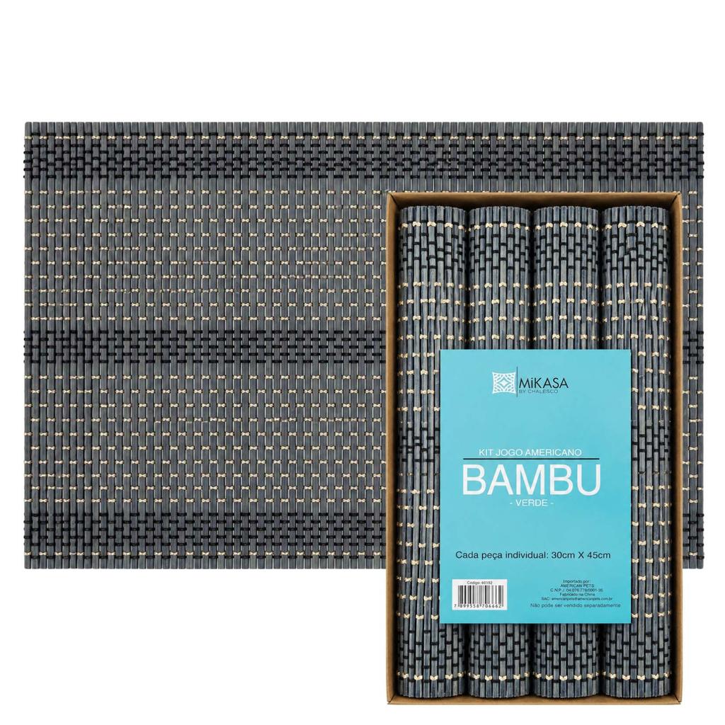 Jogo 4 Lugares Americano Bambu Verde Retangular 30x45 Mesa Posta Mikasa