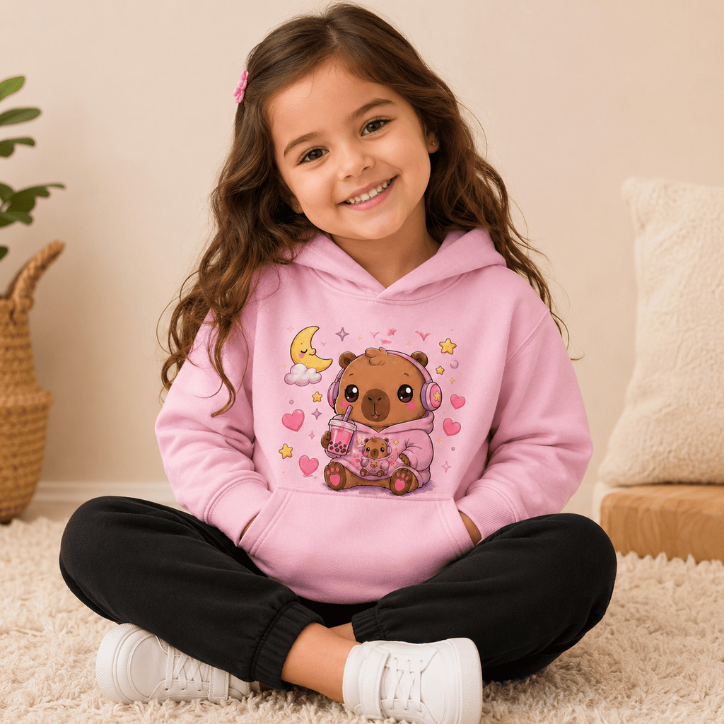 Conjunto Infantil Capivara com Fone Flanelado – Blusa de Frio Premium Quentinha, Confortável, com Capuz e Bolso Canguru