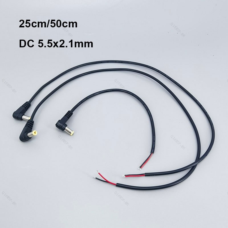 Conector De Alimentação Macho DC De 2 Pinos , Plugue pigtail 5.5x2.1MM 22AWG 3A , Cabo De Fio De Ângulo Reto , Cotovelo
