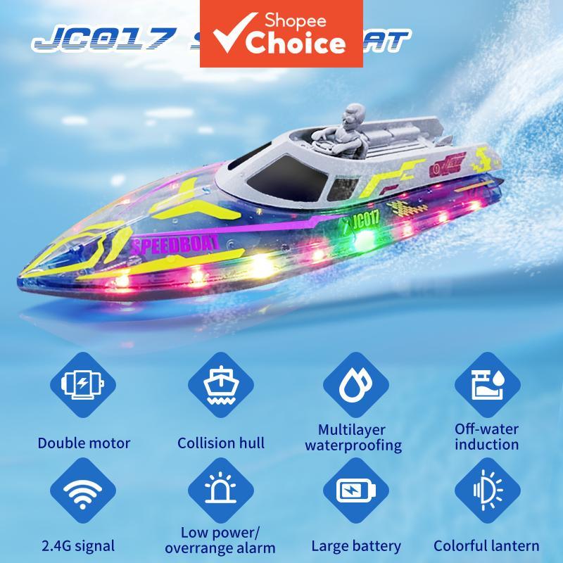 Barco RC elétrico 2.4G, controle remoto, manobras, lancha de alta velocidade com luzes, brinquedo infantil, jogo