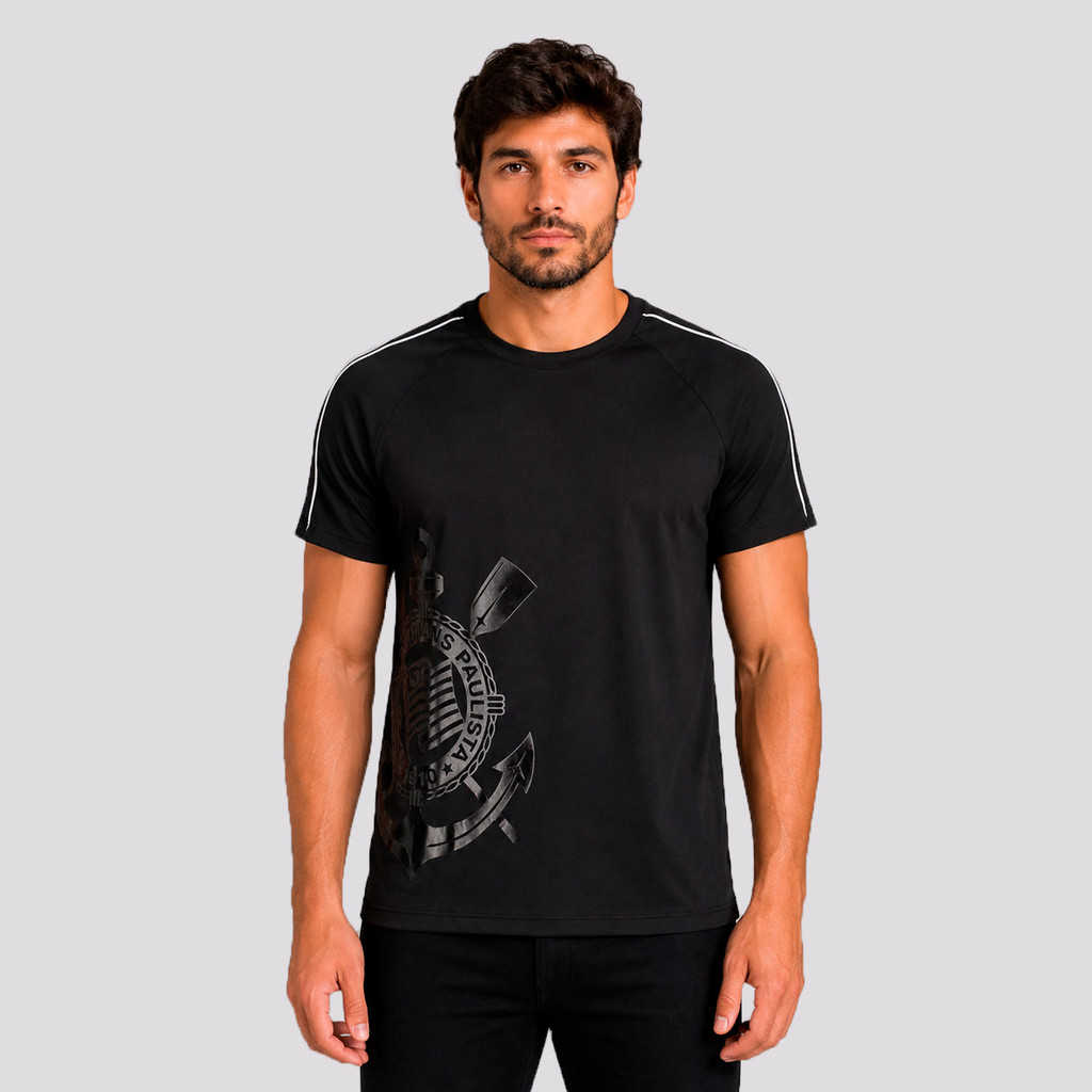 Camisa Corinthians Raglan Escudo Preta