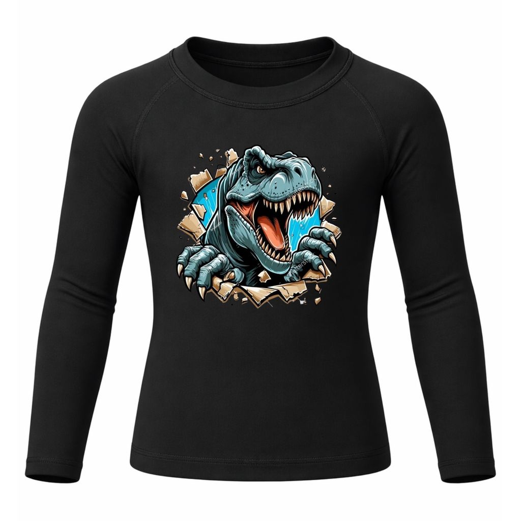 Camiseta Dinossauro T-Rex MeninoTérmica Juvenil Infantil Proteção Solar Uv 50+ Estampada Camisa