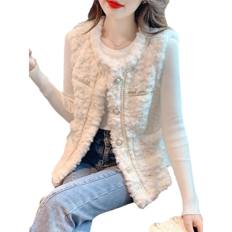 Xiaoxiang estilo colete de pele sintética feminino outono inverno jaqueta de pelúcia influenciador colete de algodão esc