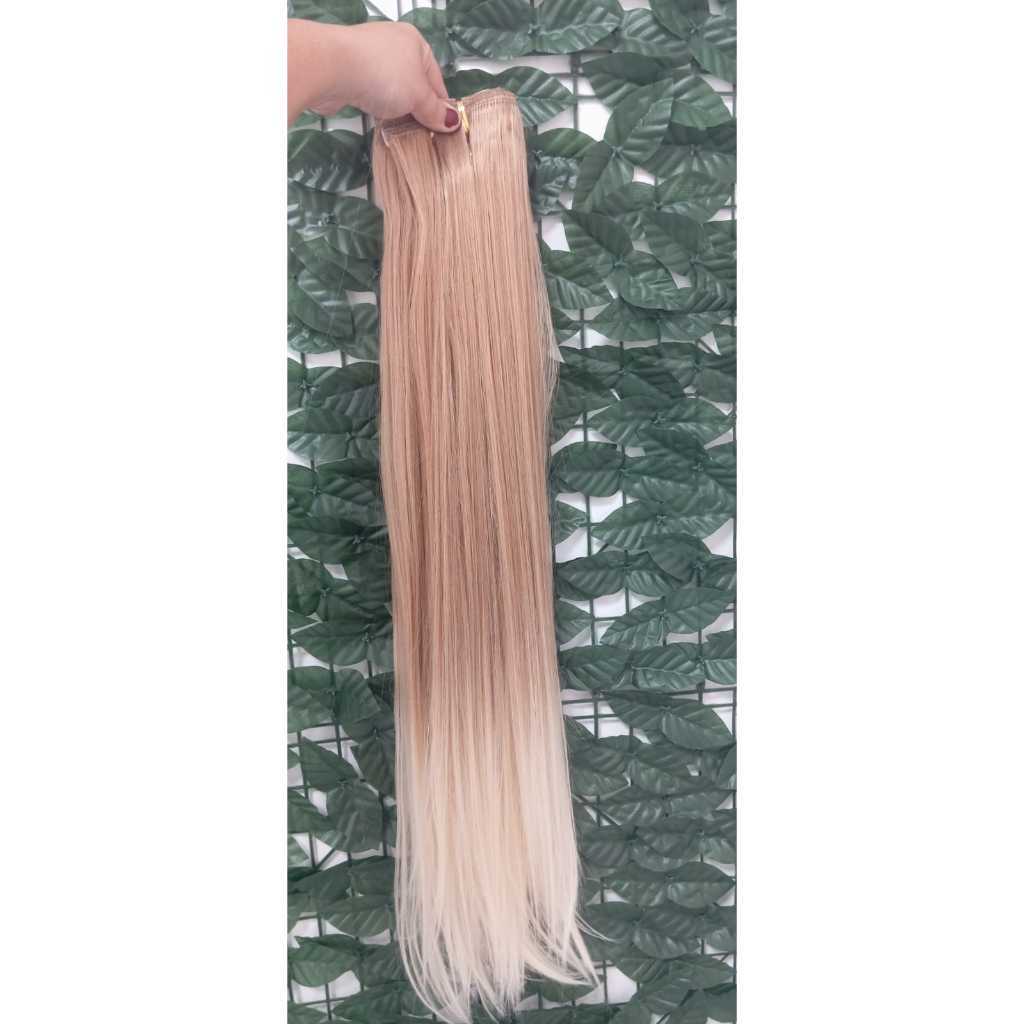 Aplique de Cabelo na Fita Adesiva Mega Hair Natural Fibra Russa Liso Loiro Perola 70cm Premium