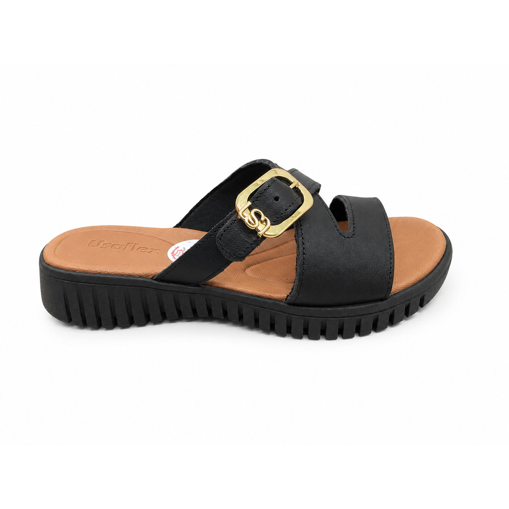 Tamanco Feminino Usaflex Anabela Fivela Couro UD1100901
