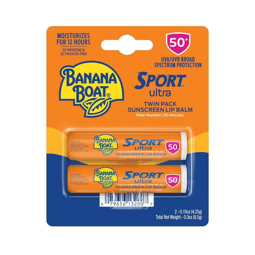 Protetor Solar Labial Banana Boat Sport Ultra SPF 50, Pacote Duplo de Bálsamo Labial SPF, Banana Boat Lip Balm SPF 50, P