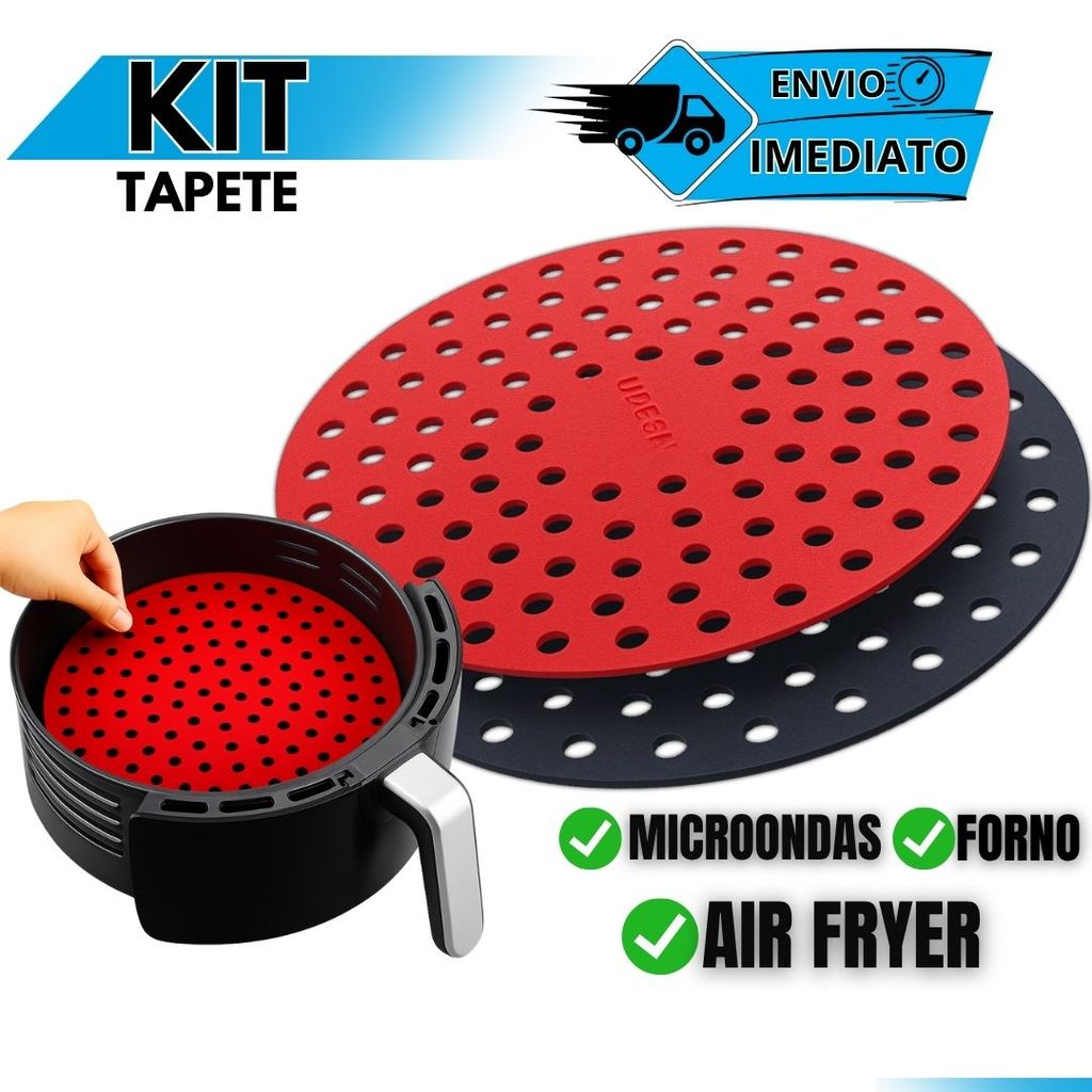 Tapete Silicone Air Fryer Tapete Protetor Fritadeira Antiaderente 19 CM Quadrado (Vermelho)
