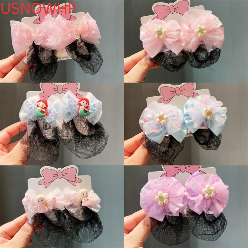 USNOWHP 2 Peças De Rede De Cabelo Elástica Para Meninas , De Balé Com Clipe De Primavera De Sereia , Capa De Coque Patin