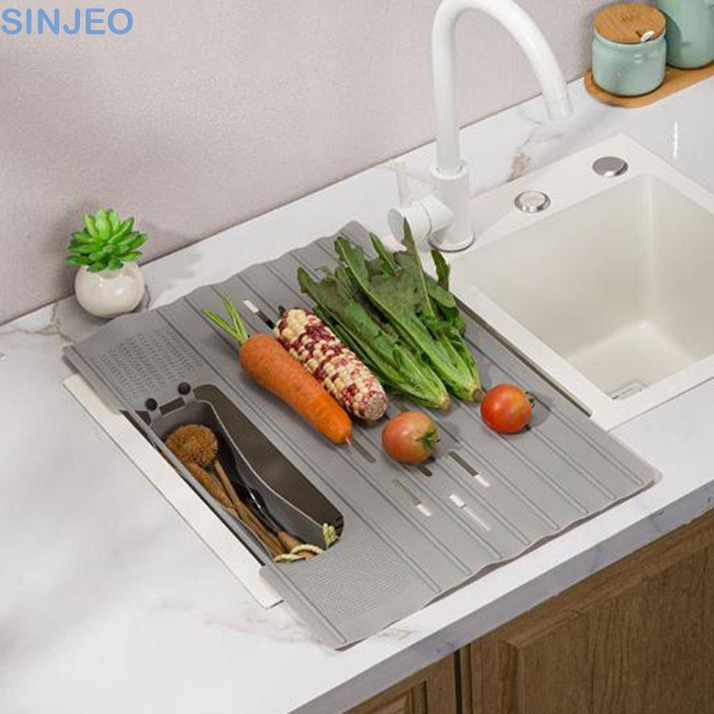 Rack De Armazenamento De Cozinha SINJEO , Secagem De Pratos De Silicone Que Economiza Espaço , Capa Dobrável Para Pia De