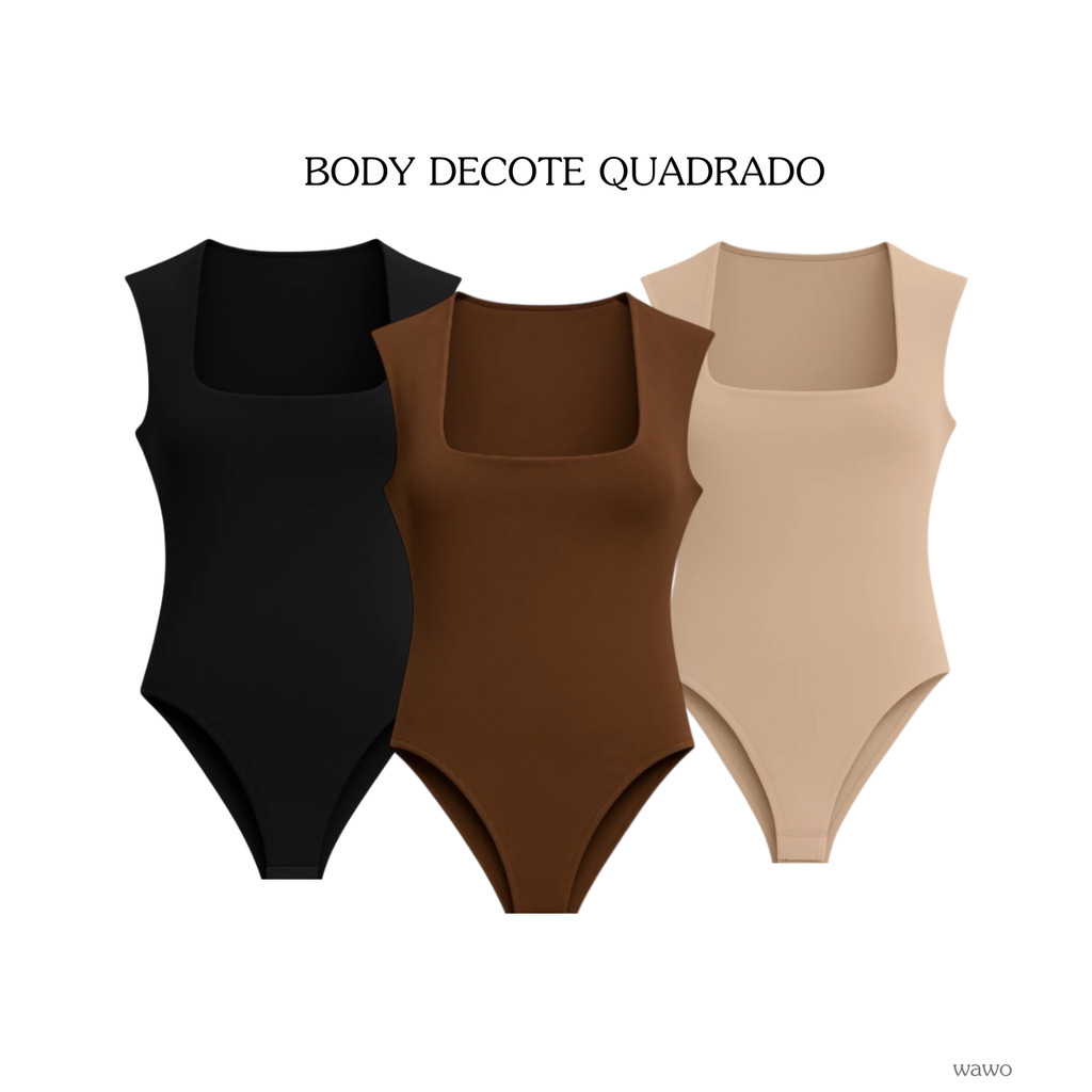 Body Feminino  Collant Alça Larga Tendencia Forro Blogueira P M G Regata Suplex Feminino Decote Quadrado