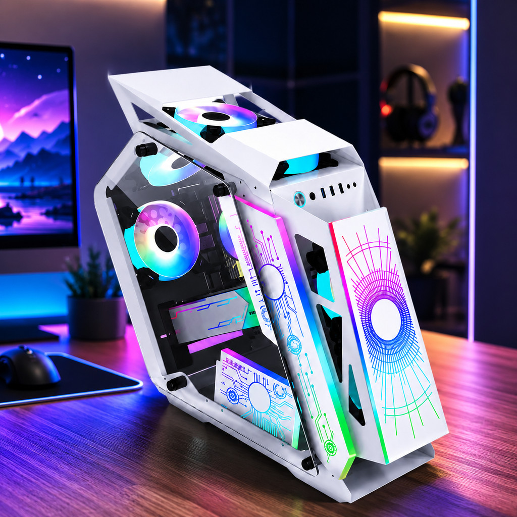 Gabinete Gamer Aquário Branco Vidro Temperado 6 Fans RGB M-ATX Mini-ATX AGP-M29165