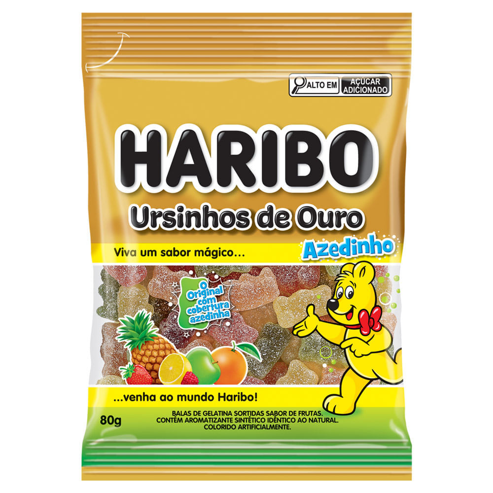 Bala de Gelatina Haribo Ursinhos de Ouro Azedinho Sabor de Frutas 80g