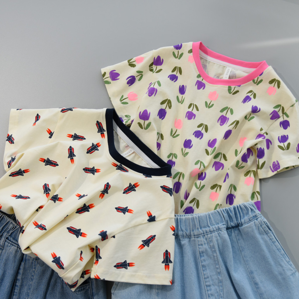 Simples pequeno t crianças puro algodão fino camiseta meninos meninas em torno do pescoço dos desenhos animados de manga