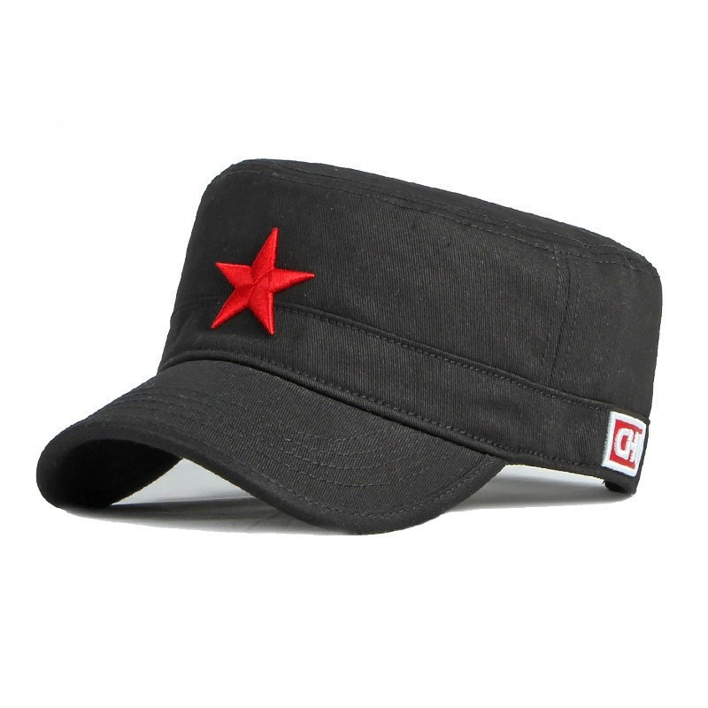 Chapéu Masculino para Proteção Solar ao Ar Livre, Boné Militar Estilo Chinês com Pentagrama Bordado em 3D e Aba Reta.