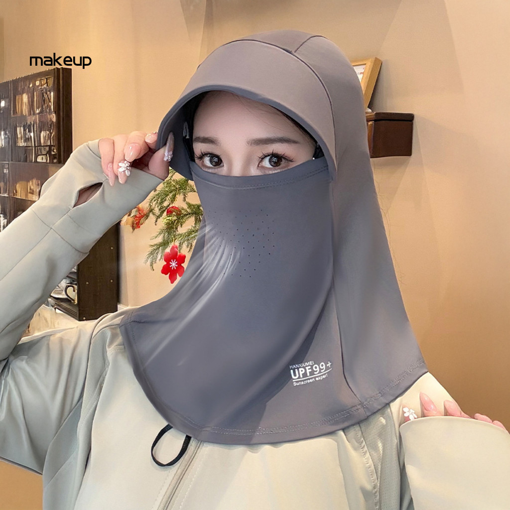 Outdoor Sun Protection Gear Mask Full Face with Ear Straps Breathable Lightweight Elastic Ice Silk Sunscreen for Summer