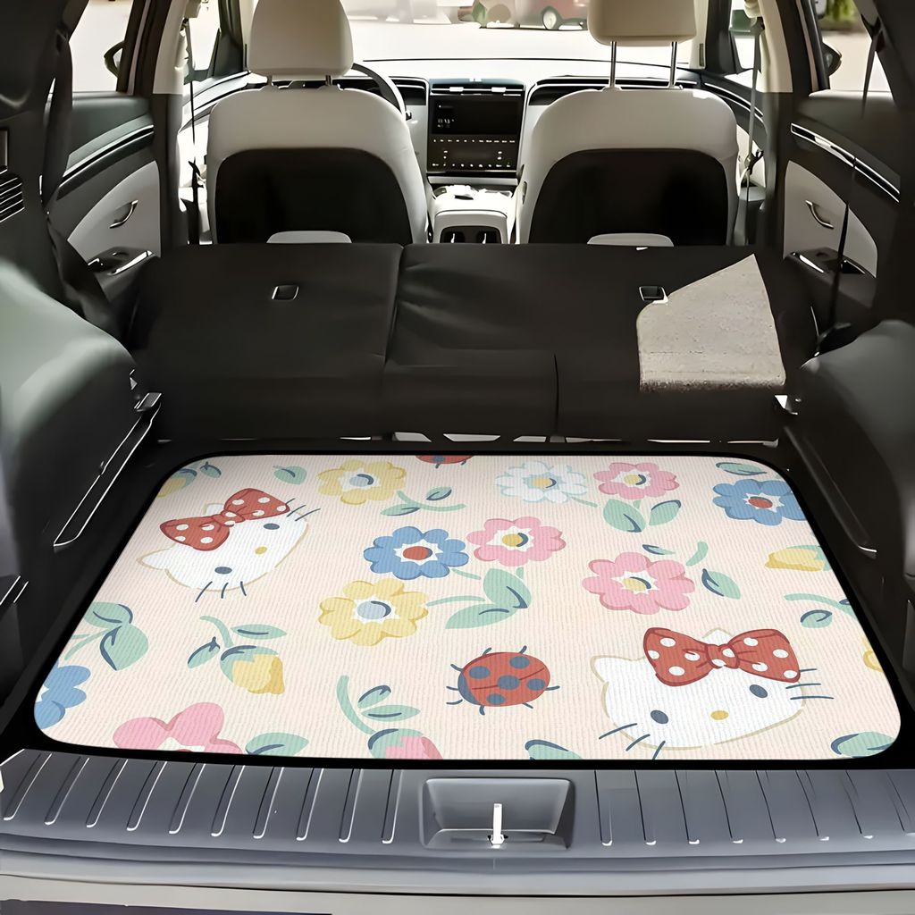 Tapete de porta-malas de carro Sanrio Hello Kitty Flower Ball e Ladybug Flower Pattern Antiderrapante Fácil de limpar Ad