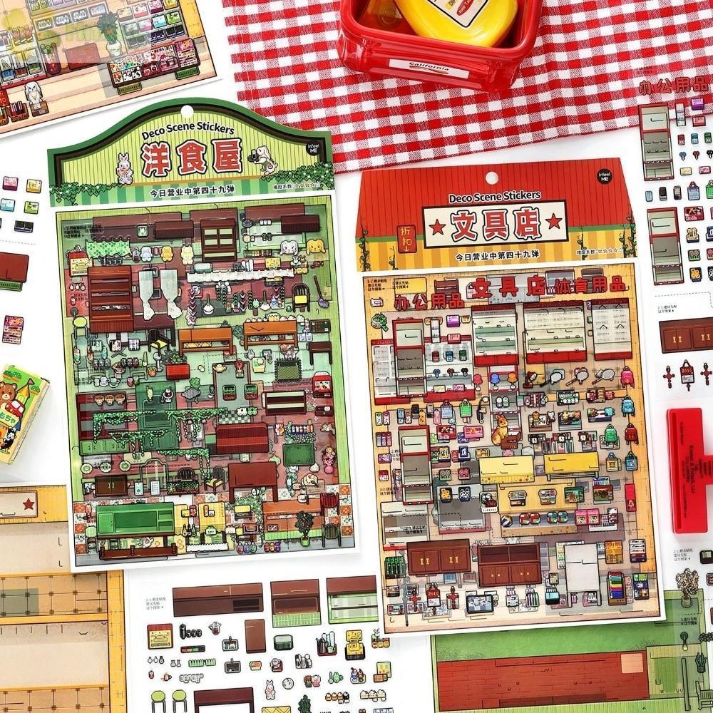Livro De Adesivos De Paisagem HNANC , Coleção De Cenas De Loja Em Miniatura De Arquitetura Moderna , Colagem De Empilham