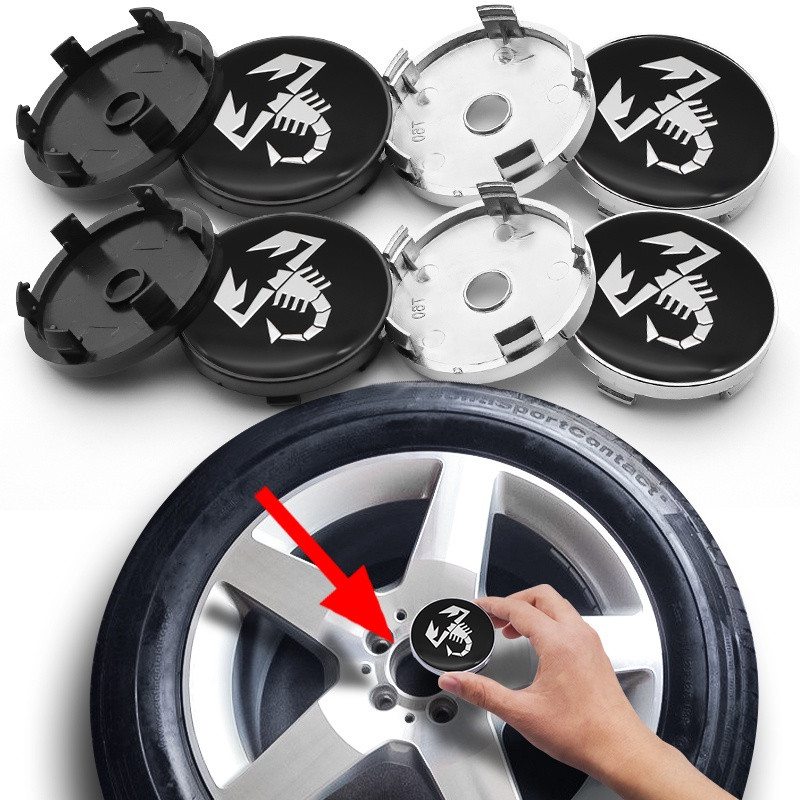 4 capas de emblema para cubo de roda de 60mm, adequadas para Abarth 500 500L 595 1100 Stilo Ducato Palio Punto, acessóri