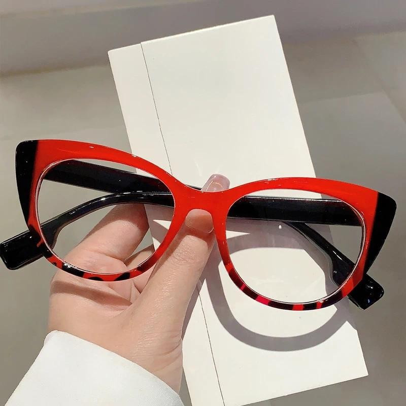 Óculos Cat Eye Oversized 2024, Novidade em Óculos Estilosos com Bloqueio de Luz Azul, Óculos da Moda com Armação Multico