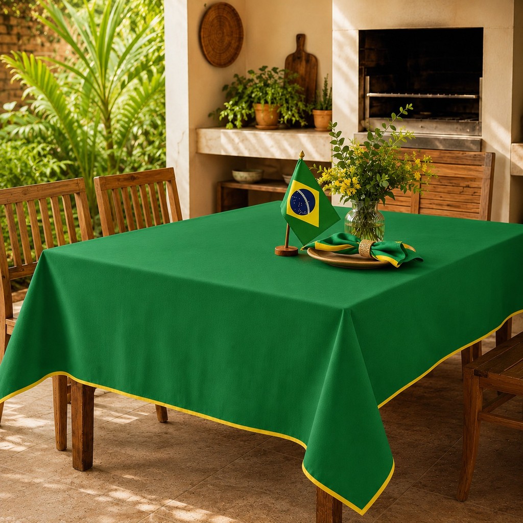 Toalha de Mesa Brasil Copa do Mundo Oxford Lisa Verde Amarela Jantar Cozinha 4 6 8 10 12 Lugares Torcida Top Casa Oferta