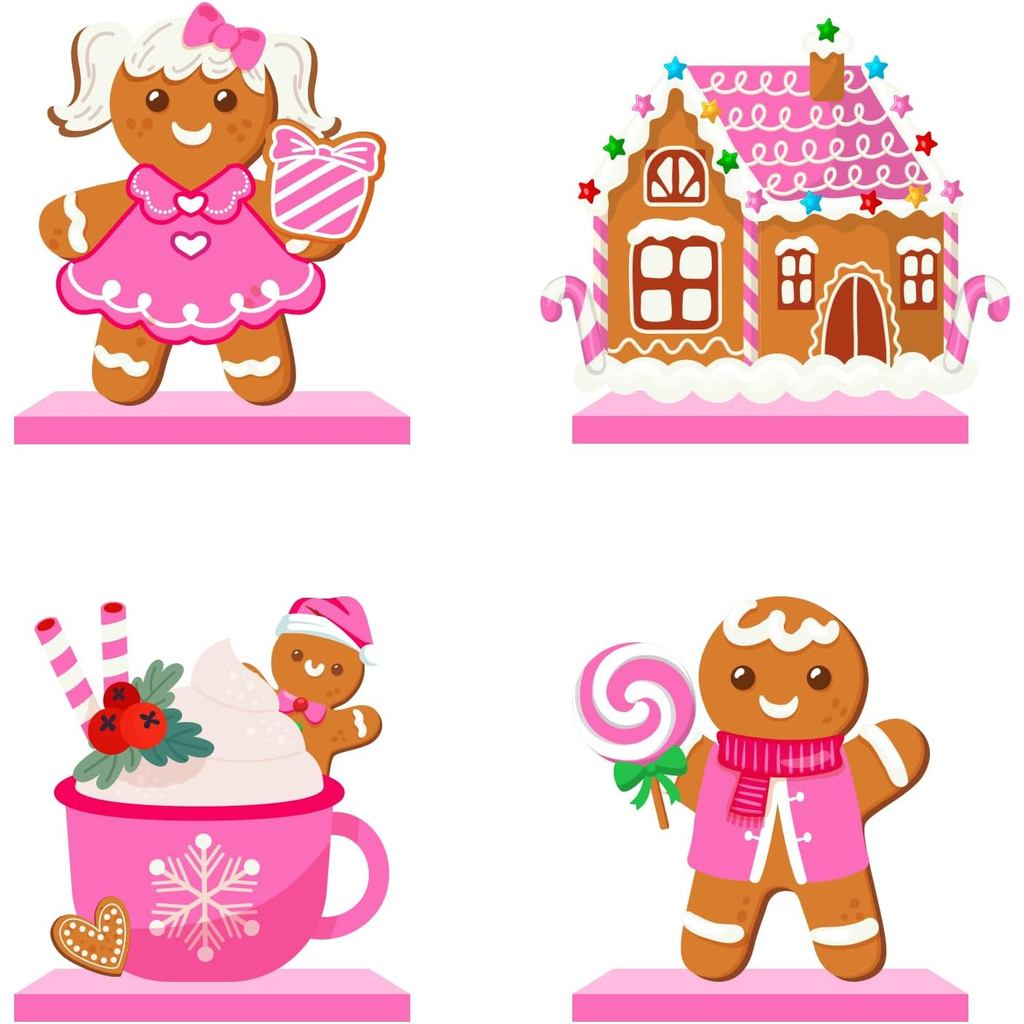 Decorações de Homem de Gengibre em Madeira para Centro de Mesa, Decorações de Mesa de Natal Rosa para Jantar de Natal e