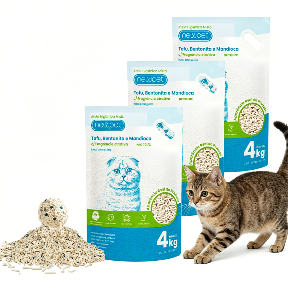 Kit 3 Tofu, Mandioca e Bentonita Areia Higiênica Biodegradável Newpet 4 Kg