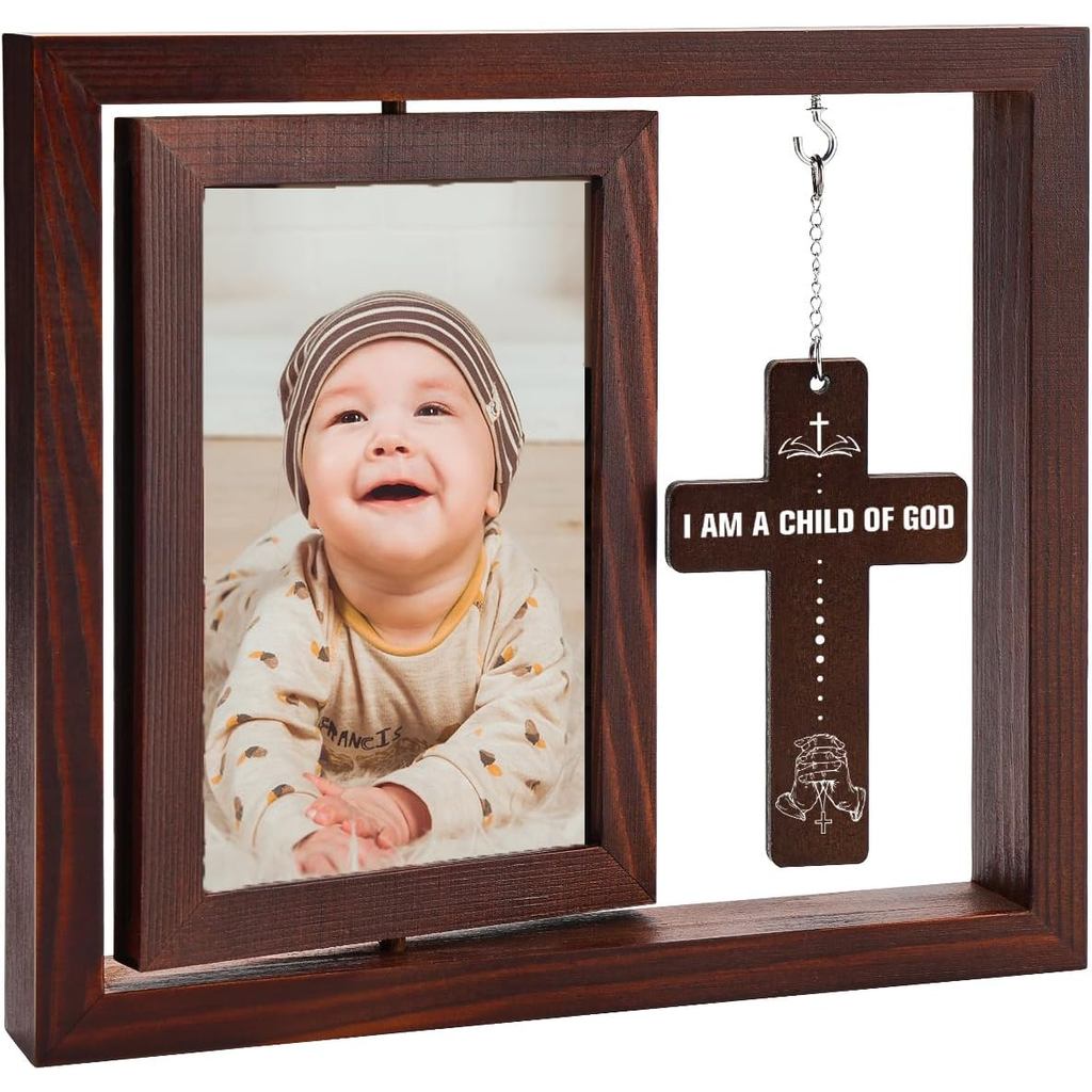 Presentes de Batismo para Meninas e Meninos - Presentes Religiosos Cristãos - Porta-retratos com Cruz - Porta-retratos d
