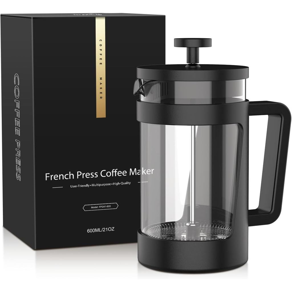Cafeteira de Prensa Francesa RAINBEAN 21 Oz, Pequena Prensa de Café, Cafeteira com 3 Níveis de Filtragem, Perfeita para 