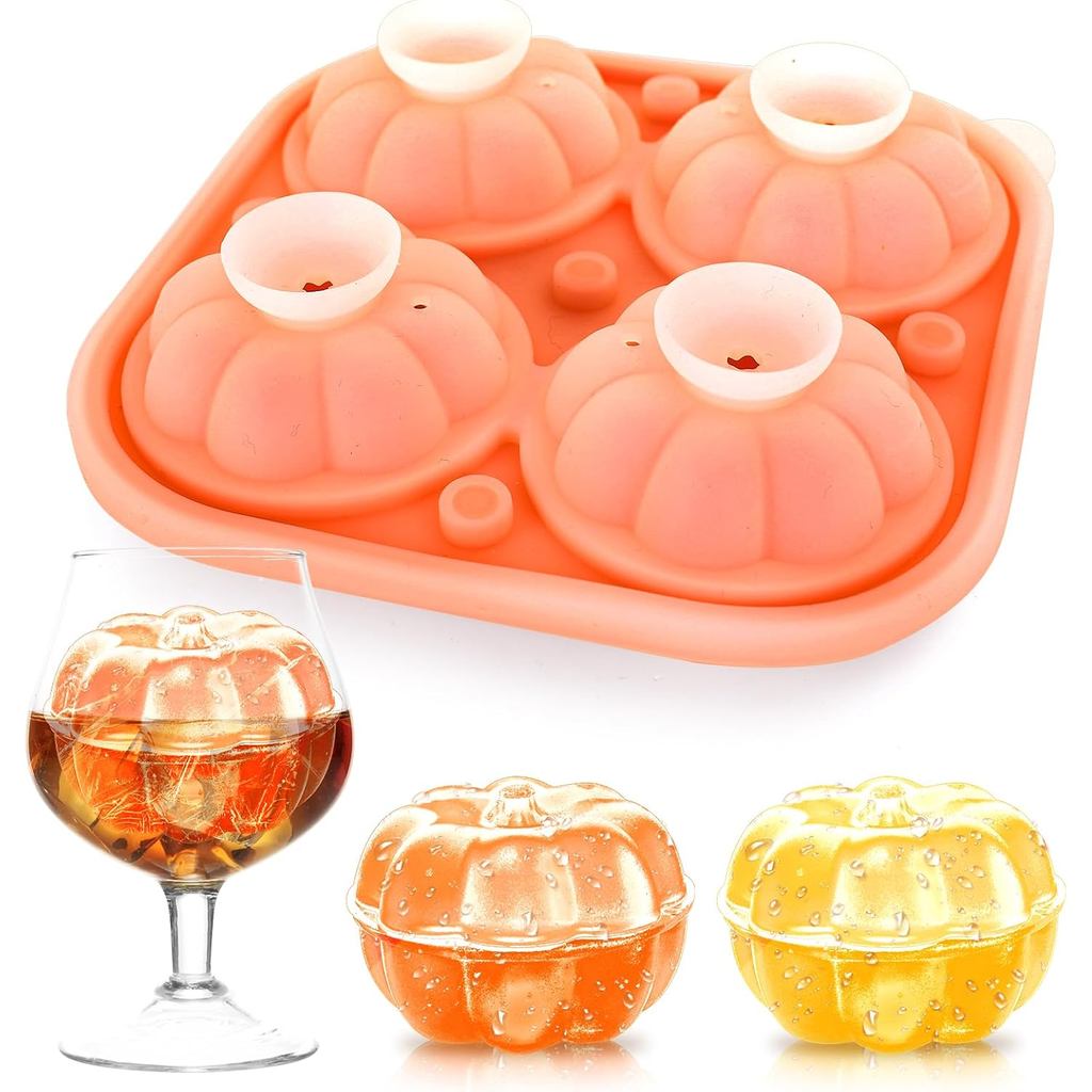 Whaline Forma de Gelo de Silicone 3D em Forma de Abóbora para Outono, Bandeja de Gelo para Uísque e Brandy, Suprimentos