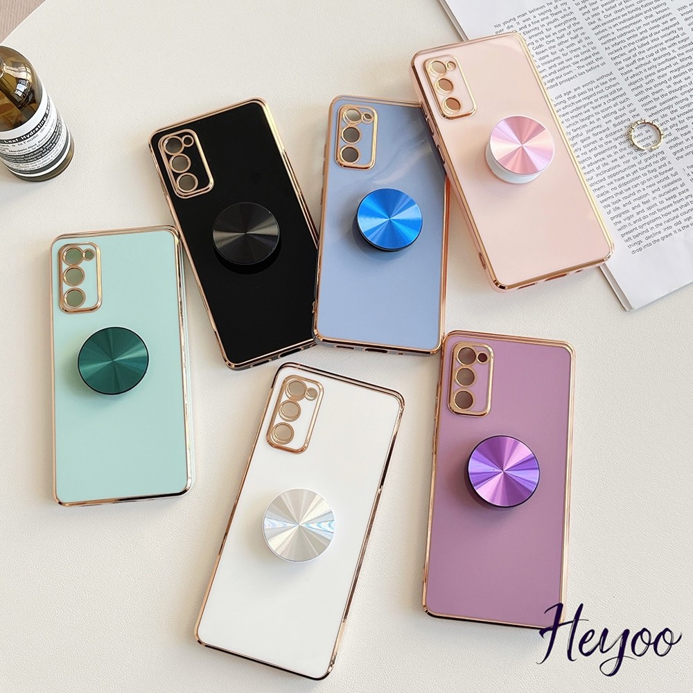 Capinha Anti-Queda com Aro Metalizado e Suporte Anel CD para Samsung A20/A21/A22/A23/A24/A25