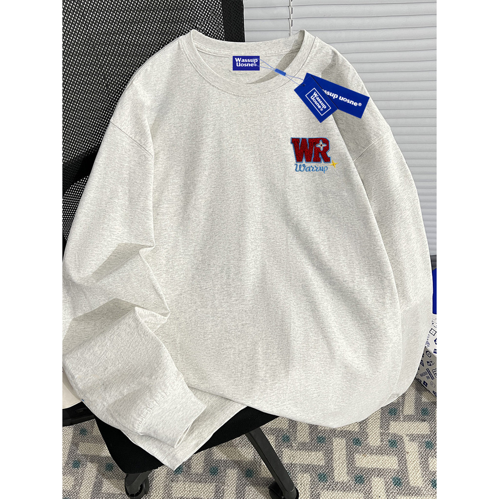 Toalha de algodão puro bordada de manga comprida camiseta masculina feminina estilo 2026 novo estilo primavera outono ju
