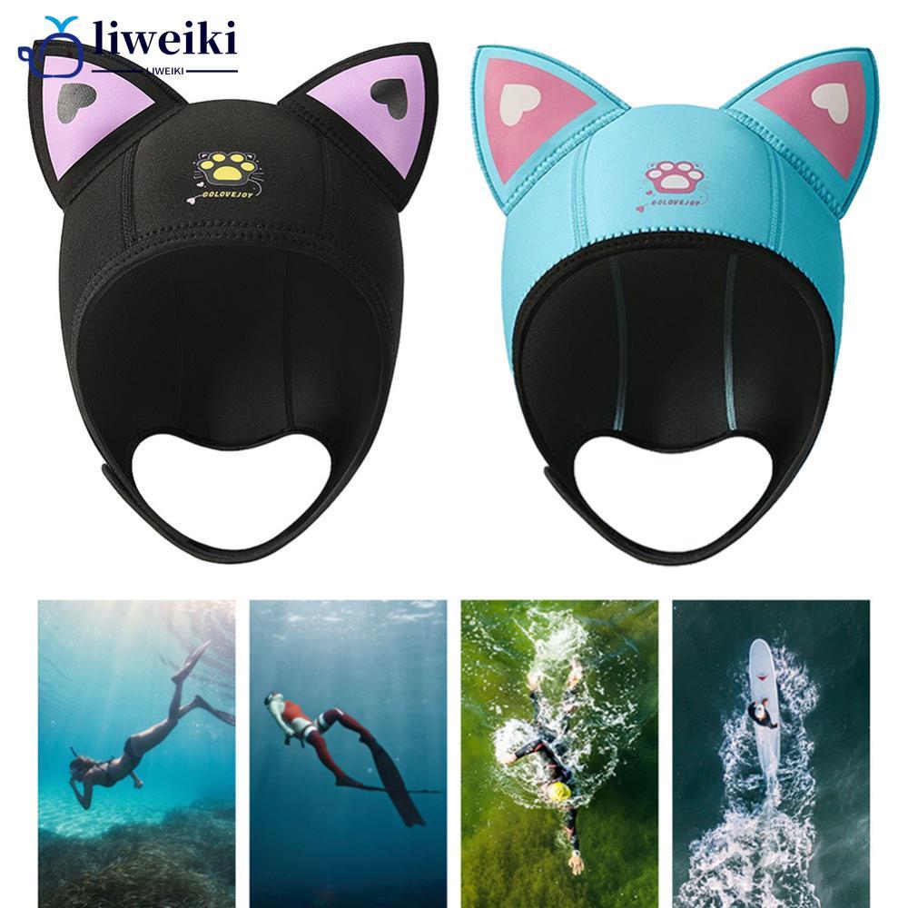 LIWEIKI 3mm Neoprene Orelhas De Gato Touca De Natação Capuz De Mergulho À Prova Dwaterproof Água Feminino Wetsuit Chapéu