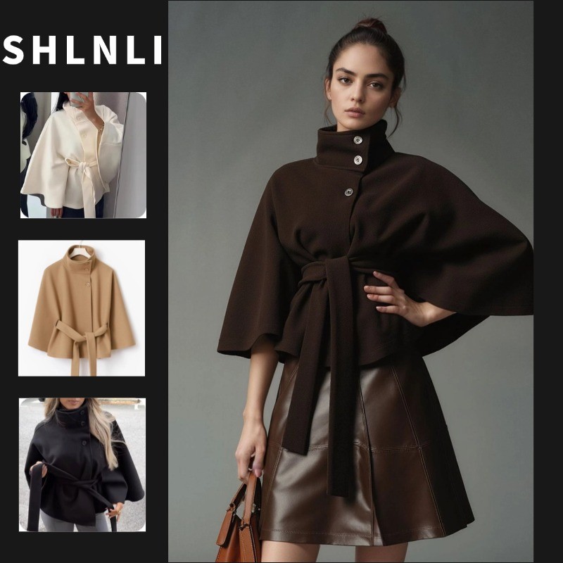 Outono E Inverno Moda Feminina Jaqueta Multifuncional retro Gola Alta Capa