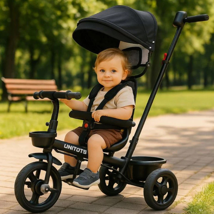 Triciclo Infantil Empurrador Andador Passeio Motinha com Proteção Sol Estilo Quadriciclo